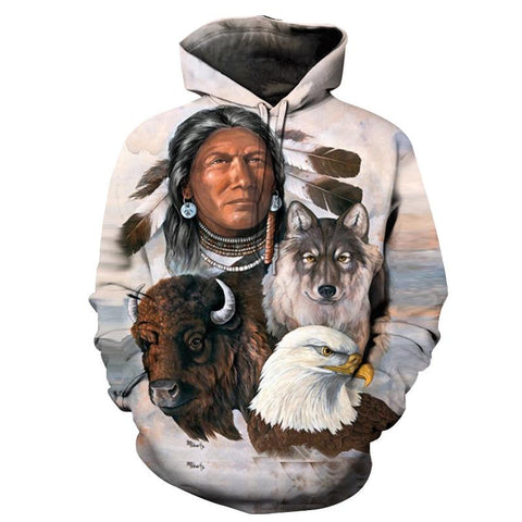 The Chief Wolf Bird Native American All Over Hoodie no link - Powwow Store