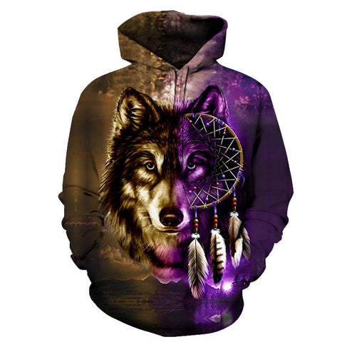 Purple Wolf Dreamcatcher Native American All Over Hoodie - Powwow Store