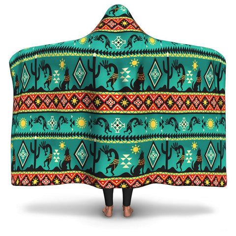 Kokopelli Myth Green Native American Hoodie Blanket