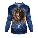 Native American Wolf Dreamcatcher Galaxy 3D Pullover Hoodie no link