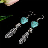Shiny Feather Heart Natural Stone Earrings