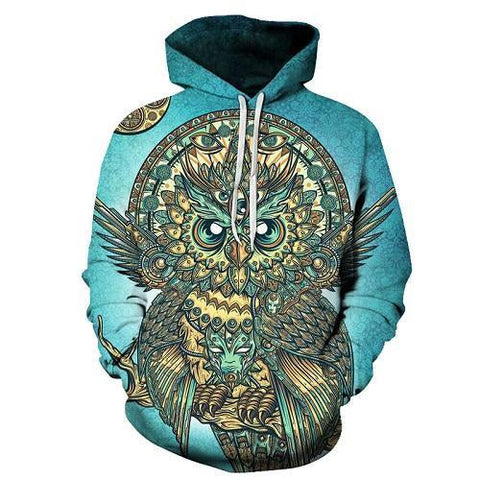 Green Owl Native American Indian 3D Sweatshirt Hoodie Pullover - ProudThunderbird