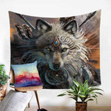 Wolf Warrior Wall Hanging Tapestry Native American Design