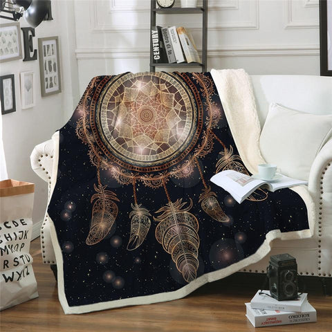 Dreamcatcher Galaxy Black Blanket Native American Style - ProudThunderbird