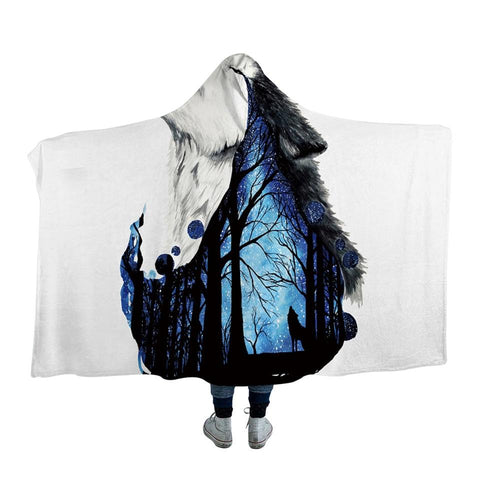 Howling Wolf Native American Design Native American Design Hooded Blanket - ProudThunderbird