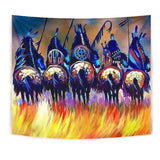 5 Warriors Riding Horse Native American Design Wall Hanging Tapestry - ProudThunderbird