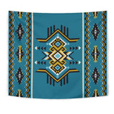 Blue Geometric Great Native American Tapestry - ProudThunderbird