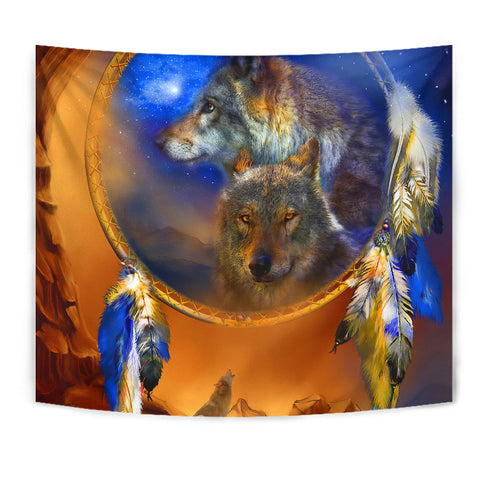 GB-NAT00179 Wolf Dreamcatcher Native American Tapestry