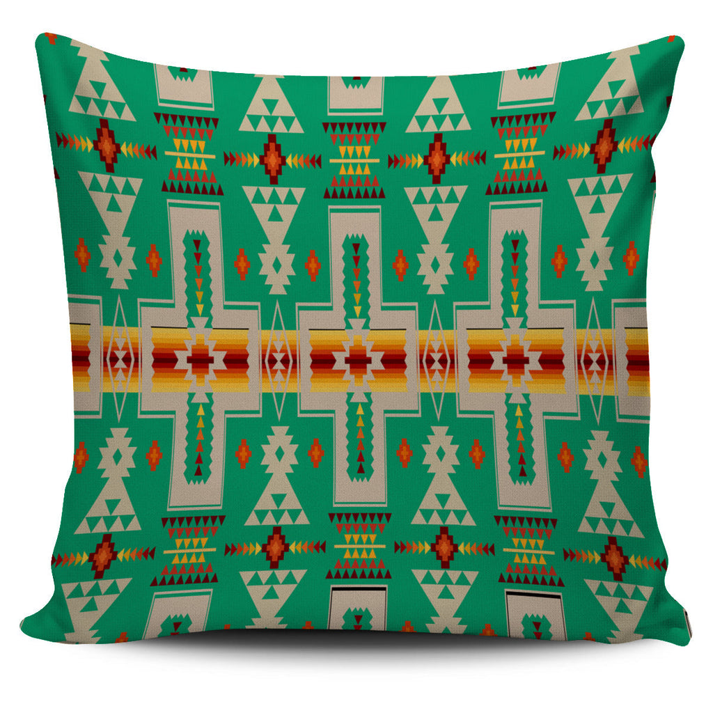 GB-NAT00062-08 Light Green Tribe Design Native American Pillow Cover