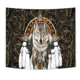 GB-NAT00210	Wolf Dreamcatcher Feather Native American Tapestry