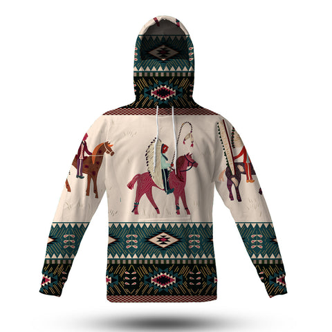 GB-NAT00284 Native American Chief Horse 3D Hoodie With Mask