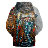 GB-NAT00409 Skull Chief With Wolf Headdress 3D Hoodie