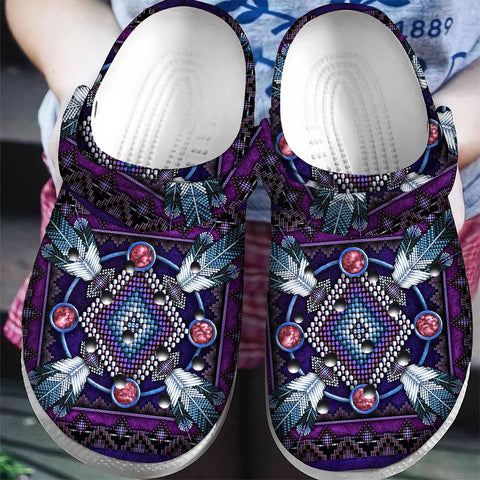 GB-NAT00023-03 Naumaddic Arts Dark Purple Native Crocs Clogs Shoes