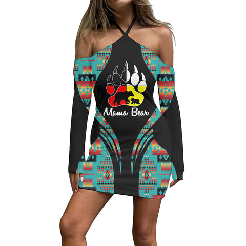 3WDSGA06-00012 Pattern Native Women’s Stacked Hem Dress With Short Sleeve