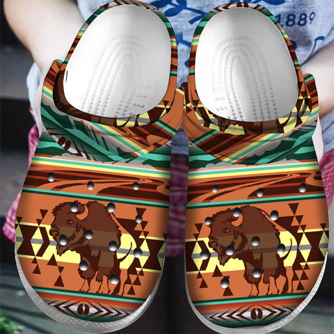 GB-NAT00024 Bison Native American  Crocs Clogs Shoes