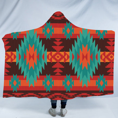 GB-NAT00611  Red Geometric Pattern  Hooded Blanket