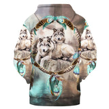 GB-NAT00337 Feathers Dream Catcher Wolves Together 3D Hoodie