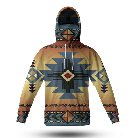GB-NAT00057 Southwest Blue Symbol Native American 3D Hoodie With Mask