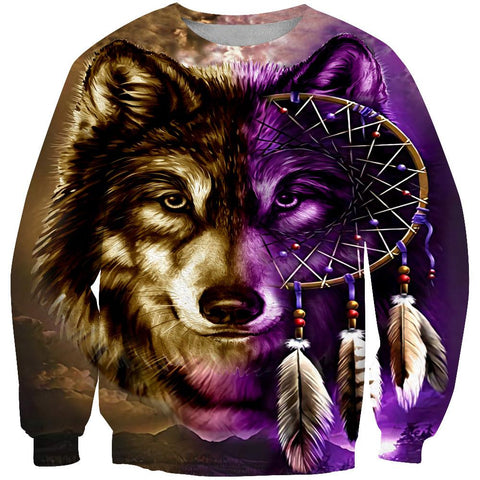 Purple Wolf Dreamcatcher Native American 3D Sweatshirt - Powwow Store