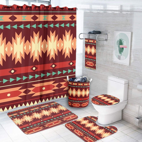 GB-NAT00510 Red Ethnic Pattern  Bathroom Set