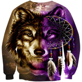 Purple Wolf Dreamcatcher Native American 3D Sweatshirt - Powwow Store