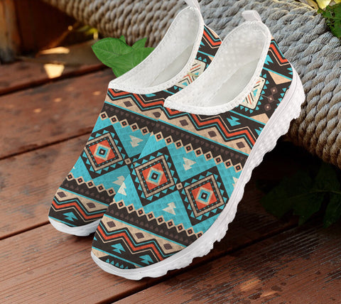 GB-NAT00319  Tribal Line Shapes Ethnic Pattern Mesh Shoes