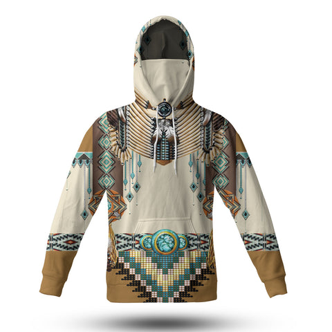 GB-NAT00059 Brown Pattern Breastplate Native American 3D Hoodie With Mask