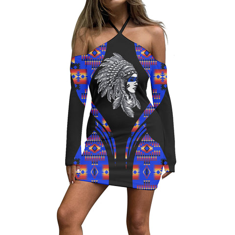 3WDSGA06-00017 Pattern Native Women’s Stacked Hem Dress With Short Sleeve