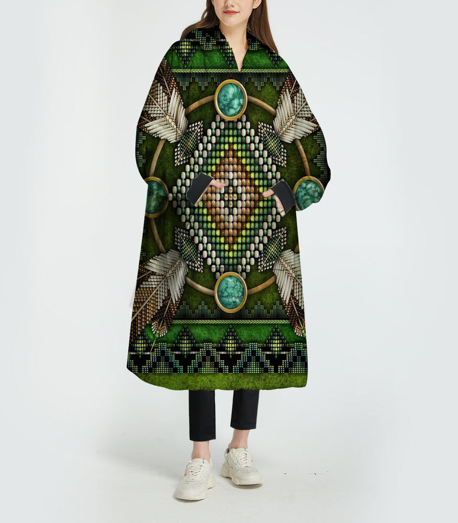 GB-NAT00023-01 Naumaddic Arts Green Native3D Sherpa Hoodie Blanket