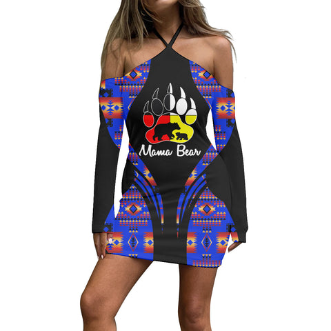 3WDSGA06-00018 Pattern Native Women’s Stacked Hem Dress With Short Sleeve