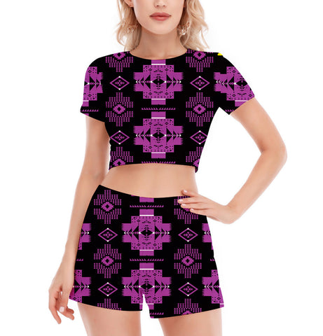 GB-HW00077 Pattern Native Women's Short Sleeve Cropped Top Shorts Suit