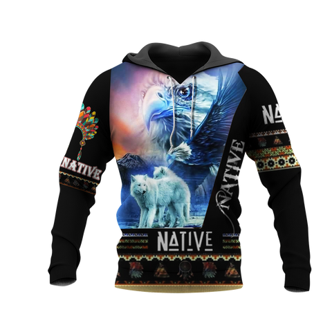 HD1109 Eagle  And Wolf Blue 3D Hoodie