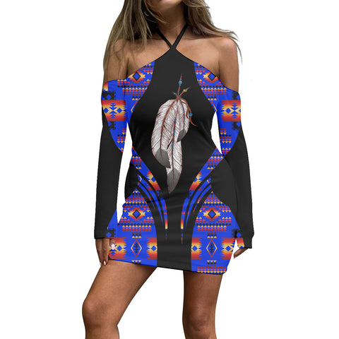 3WDSGA06-00019 Pattern Native Women’s Stacked Hem Dress With Short Sleeve