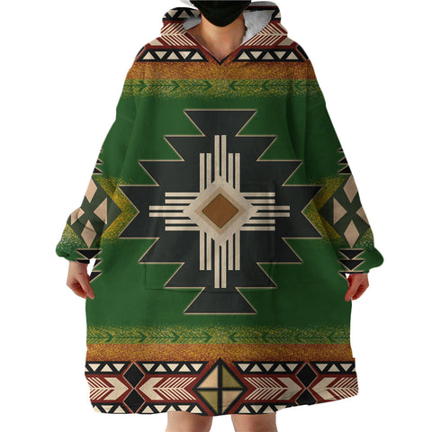 GB-NAT0001 Southwest Green Symbol Sherpa Hoodie Blankets