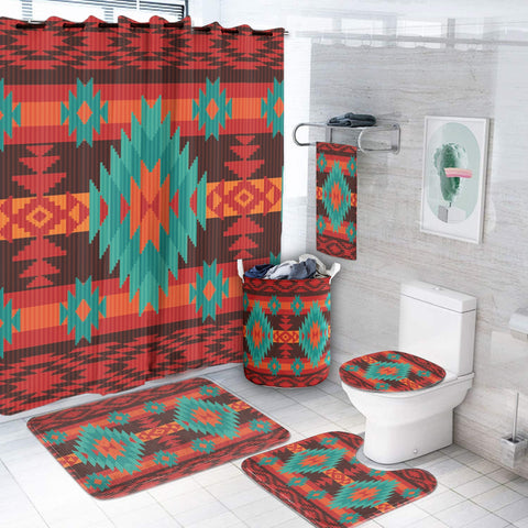 GB-NAT00611 Red Geometric Pattern Bathroom Set
