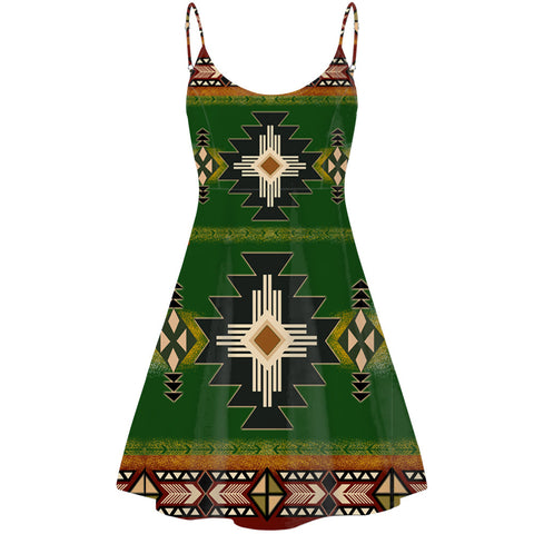 GB-NAT0001 Southwest Green Symbol Native American Strings Dress