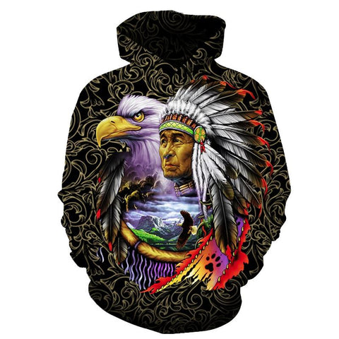 Chief & Eagle Native American All Over Hoodie no link