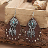 Turquoise Feather Earrings Personality Leather Earrings