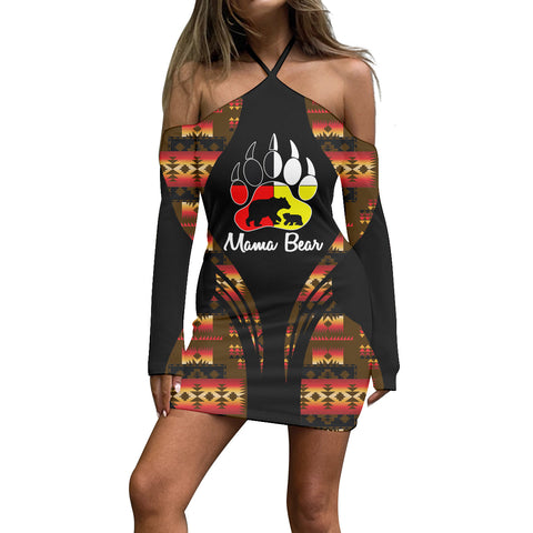3WDSGA06-00020 Pattern Native Women’s Stacked Hem Dress With Short Sleeve