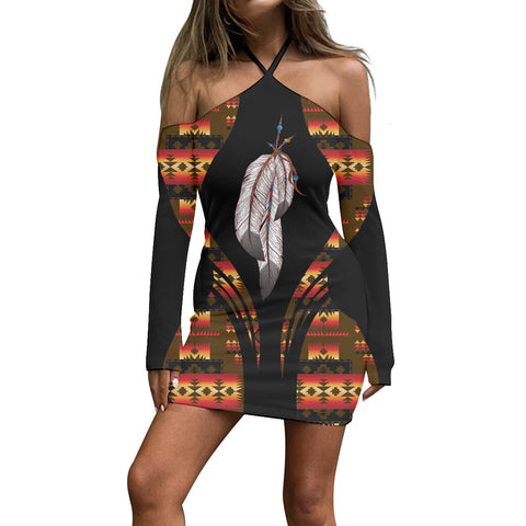 3WDSGA06-00022 Pattern Native Women’s Stacked Hem Dress With Short Sleeve