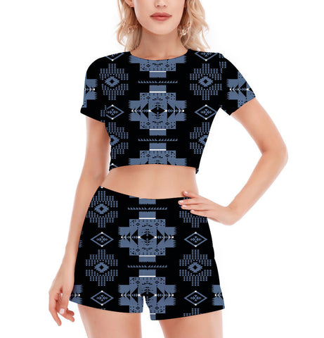 GB-NAT00720-05 Pattern Native Women's Short Sleeve Cropped Top Shorts Suit