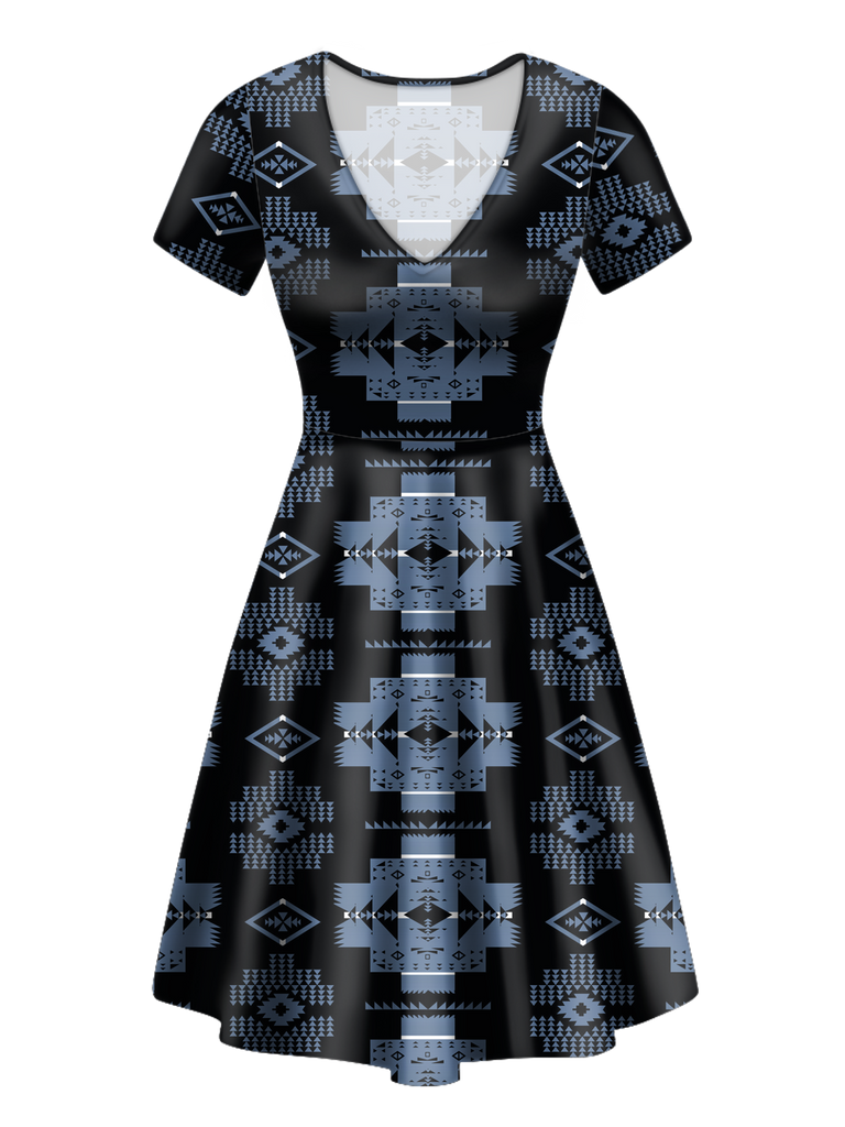 GB-NAT00720-05 Pattern Native V-Neck Dress