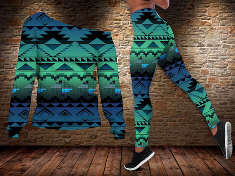 GB-NAT00601 Tribe Design Native American Off-shoulder Sweater Legging Set