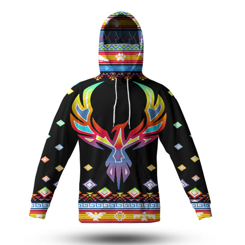GB-NAT00067-02 Black Phoenix Rising Native American 3D Hoodie With Mask