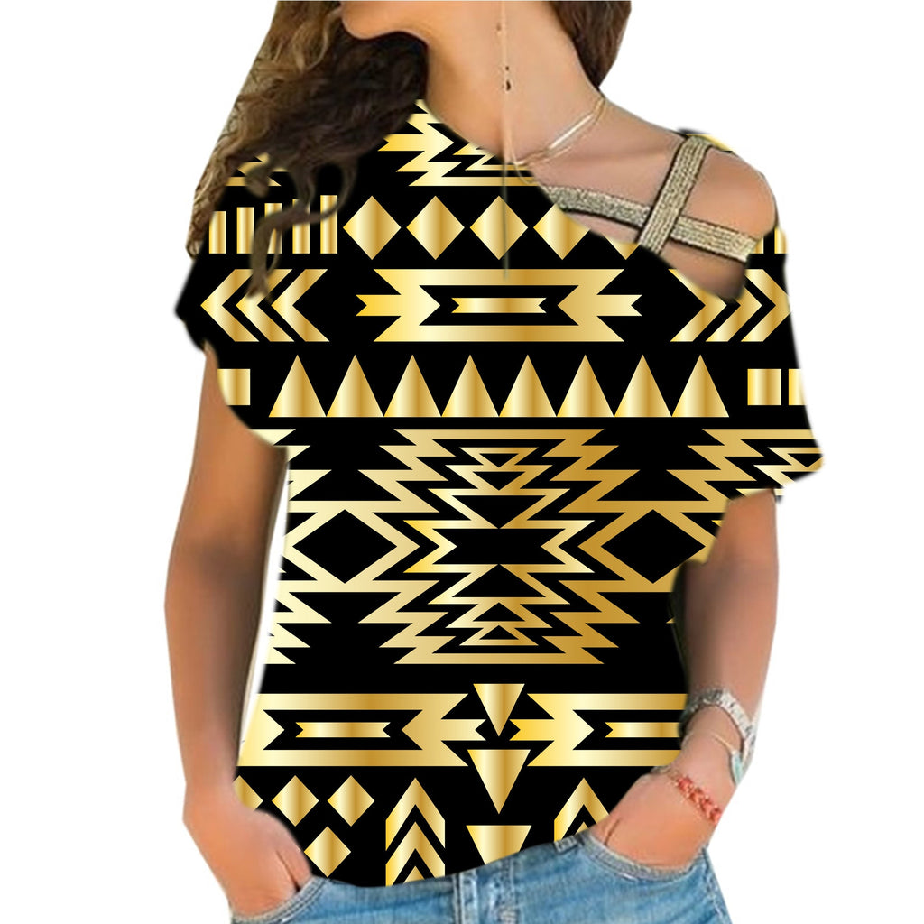 GB-NAT00566 Seamless Yellow Pattern Cross Shoulder Shirt