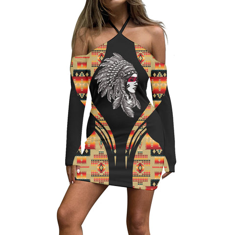 3WDSGA06-00025 Pattern Native Women’s Stacked Hem Dress With Short Sleeve