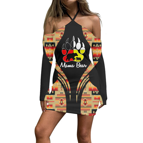3WDSGA06-00026 Pattern Native Women’s Stacked Hem Dress With Short Sleeve
