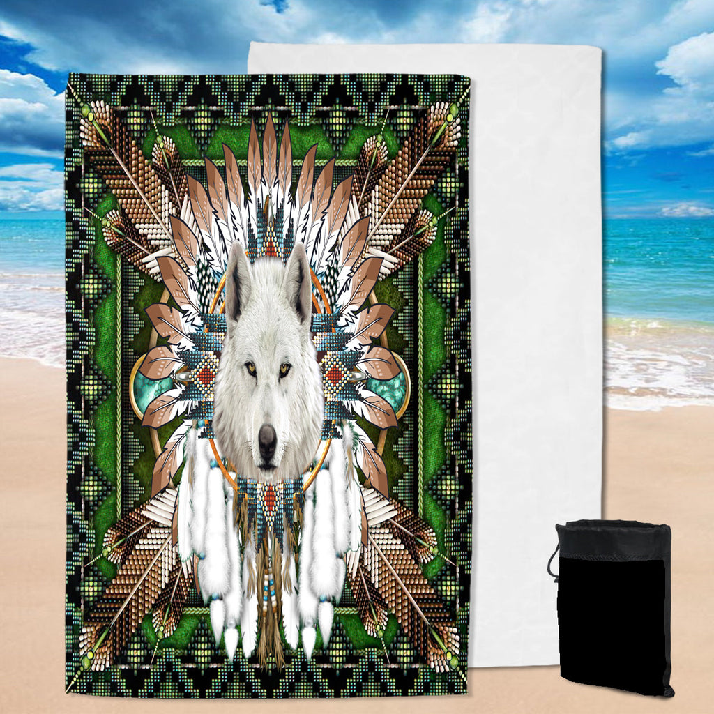 GB-NAT00639 Mandala Wolf Native Pool Beach Towel