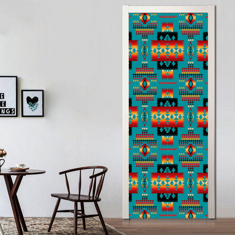 GB-NAT00046-14 Blue Native Tribes Pattern Native American Door Stickers