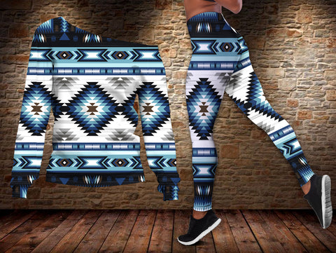 GB-NAT00528 Blue Colors Pattern Off-shoulder Sweater Legging Set